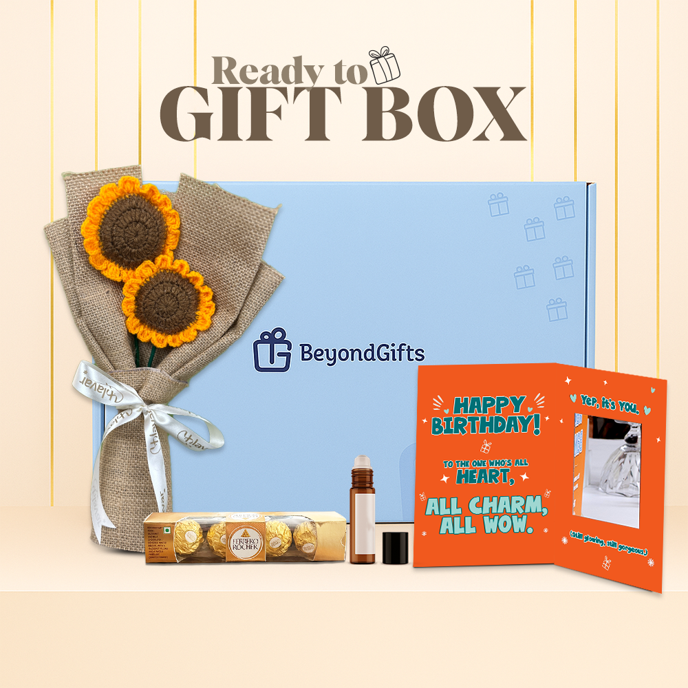 Birthday Surprise Box – Handmade Flowers, Chocolate & Card