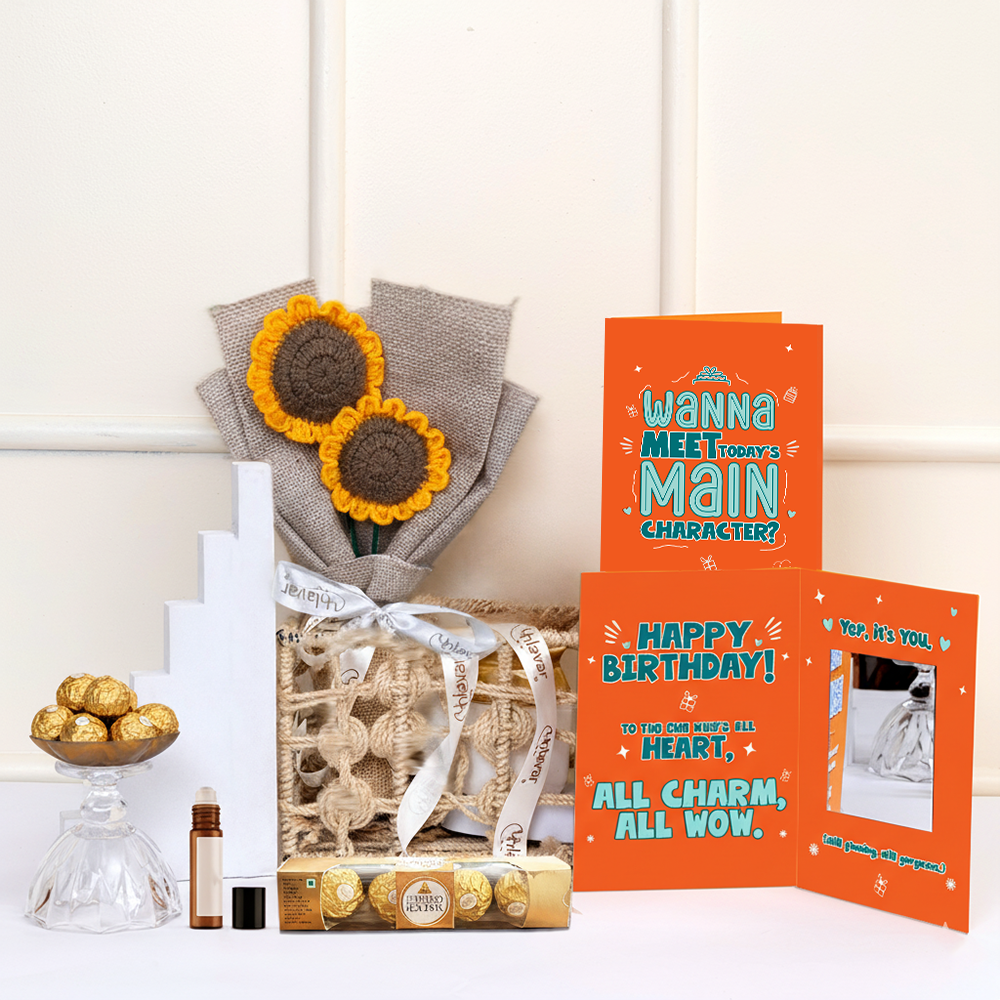 Birthday Surprise Box – Handmade Flowers, Chocolate & Card