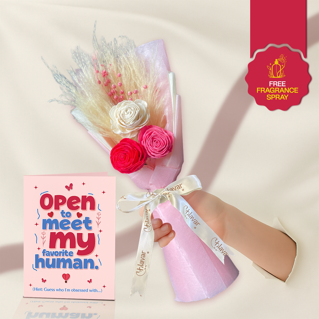 Romantic Rose Dried Flower Bouquet with Greeting Card