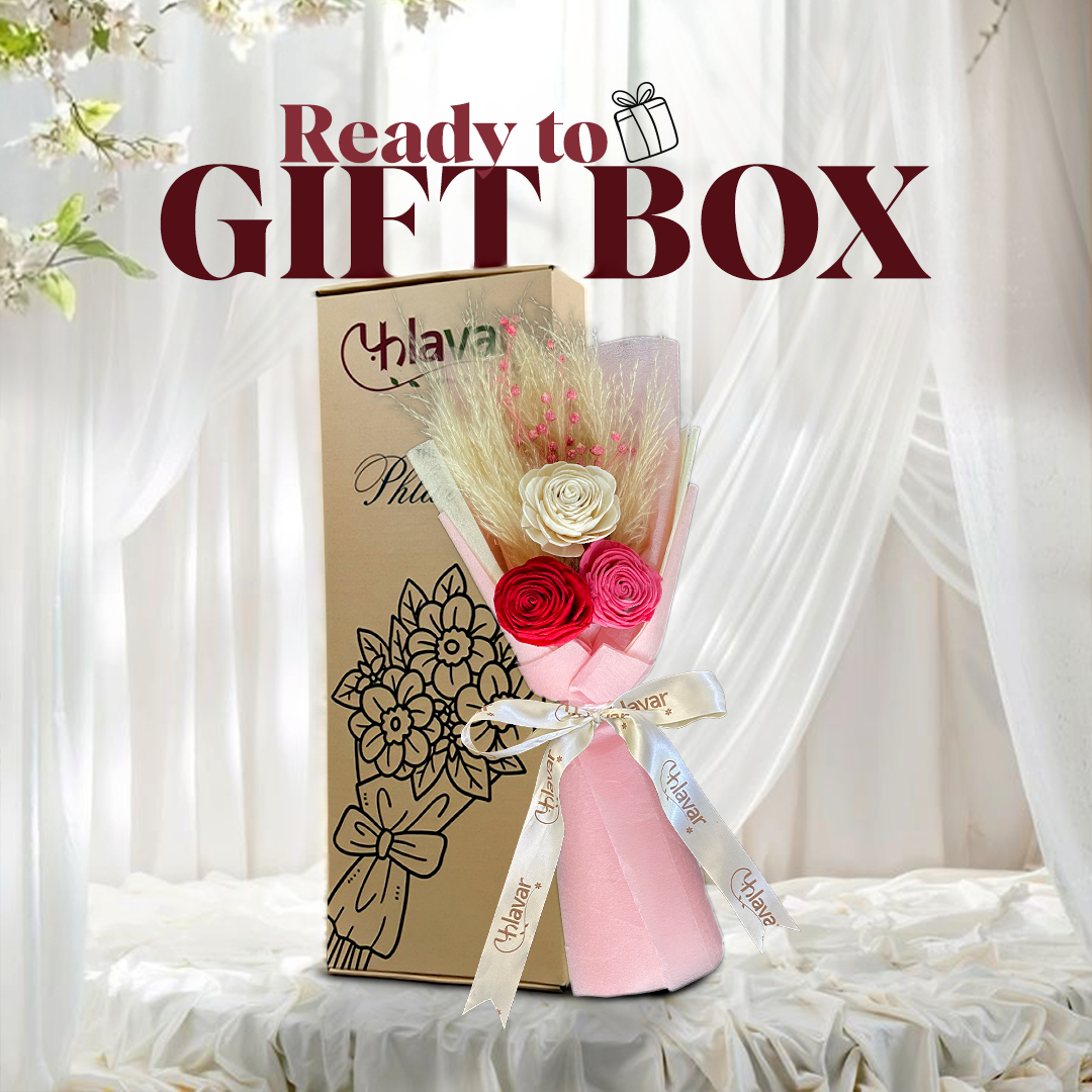 Romantic Rose Dried Flower Bouquet with Greeting Card