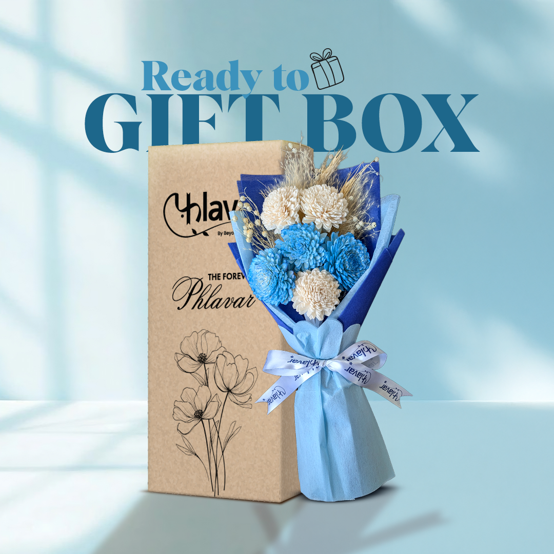 Blue & White Daisy Dried Flower Bouquet - Set of 6
