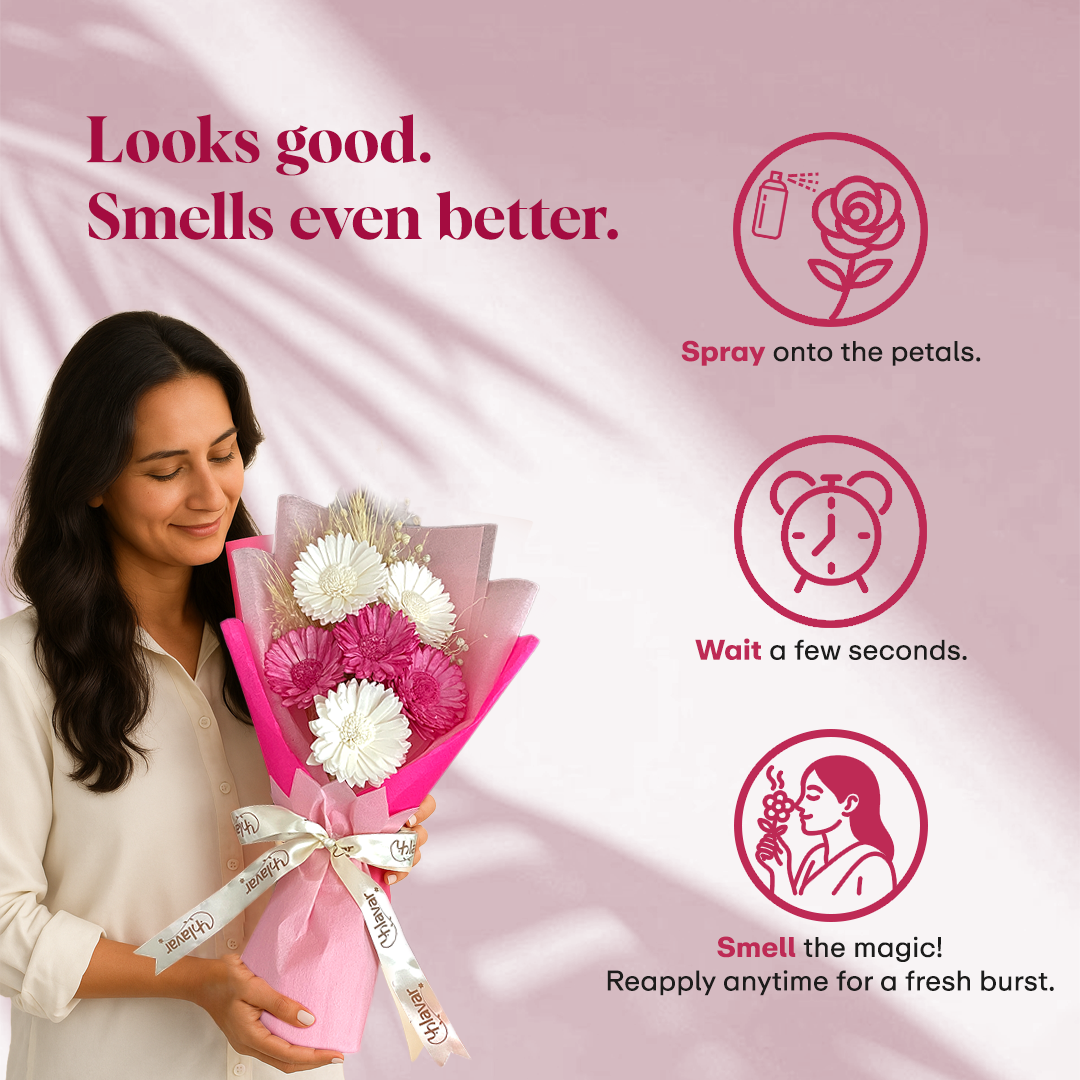 Pink & White Daisy Dried Flower Bouquet - Set of 6