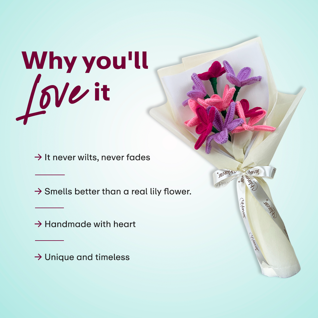 Blushing Lilies – Handmade Crochet Bouquet