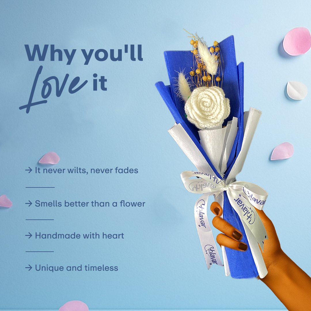 Single Crochet White Rose Bouquet