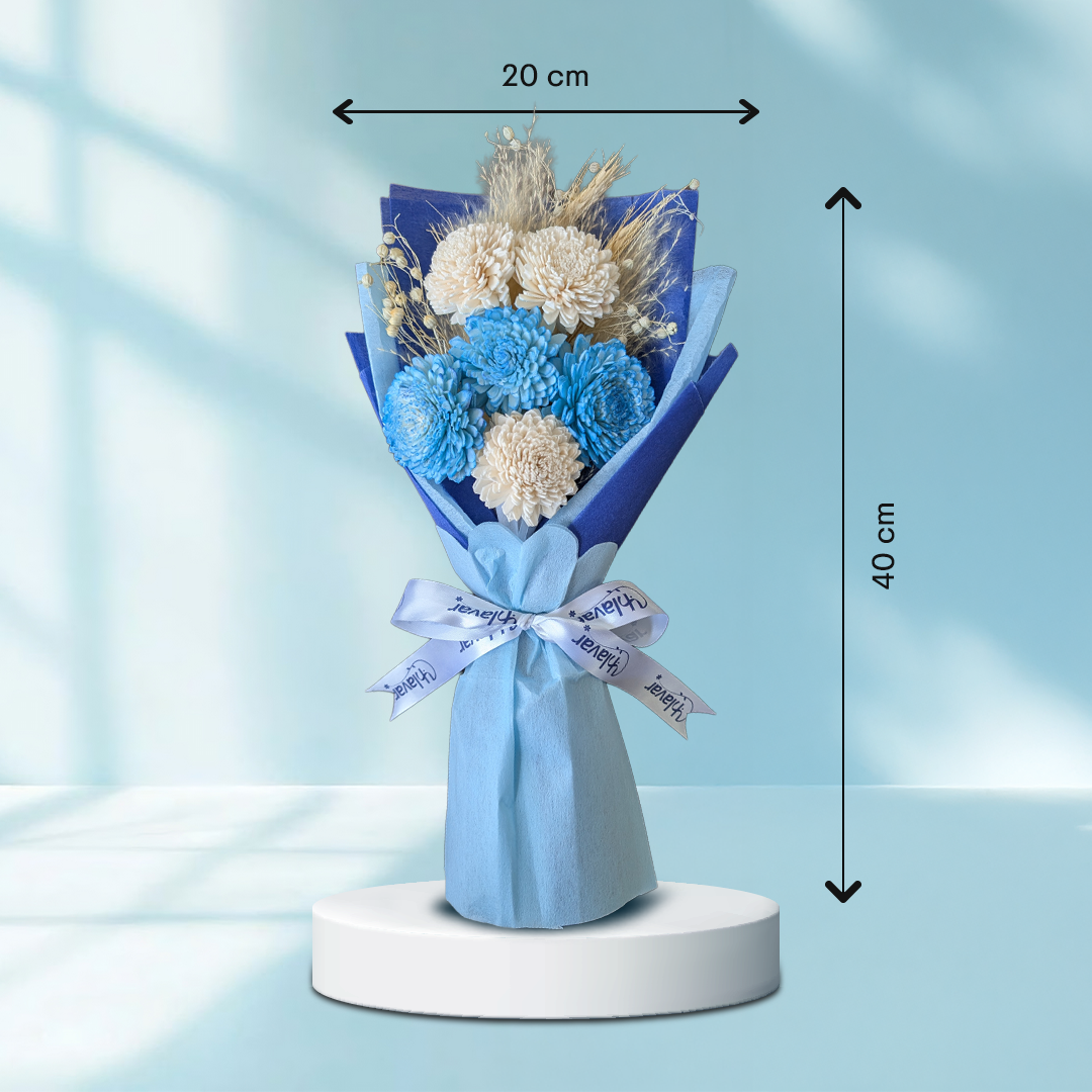 Blue & White Daisy Dried Flower Bouquet - Set of 6