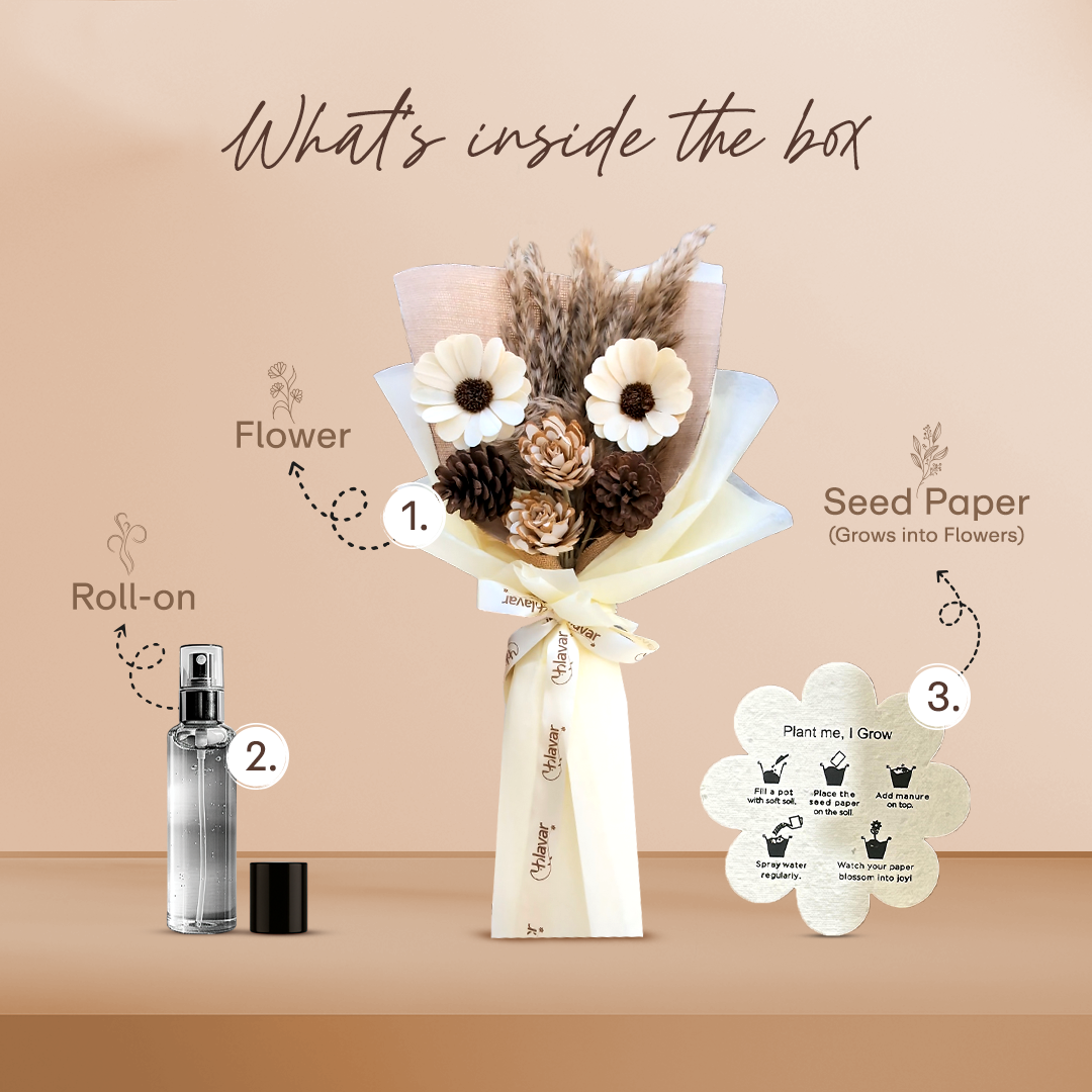 Rustic Daisy & Pinecone Dried Flower Bouquet - Premium Set of 6