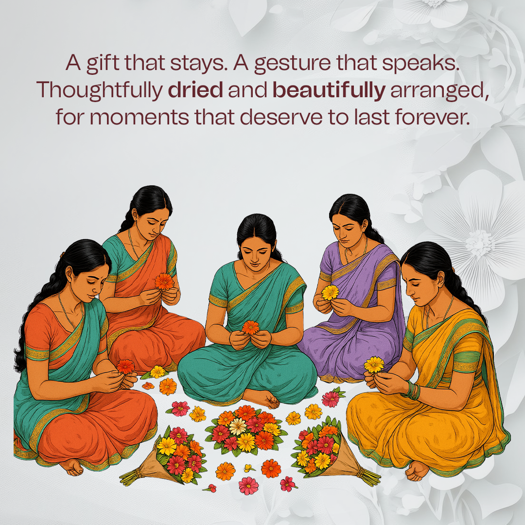 Romantic Rose Dried Flower Bouquet with Greeting Card