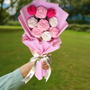 Handmade pink and white crochet flower bouquet with roses and tulips