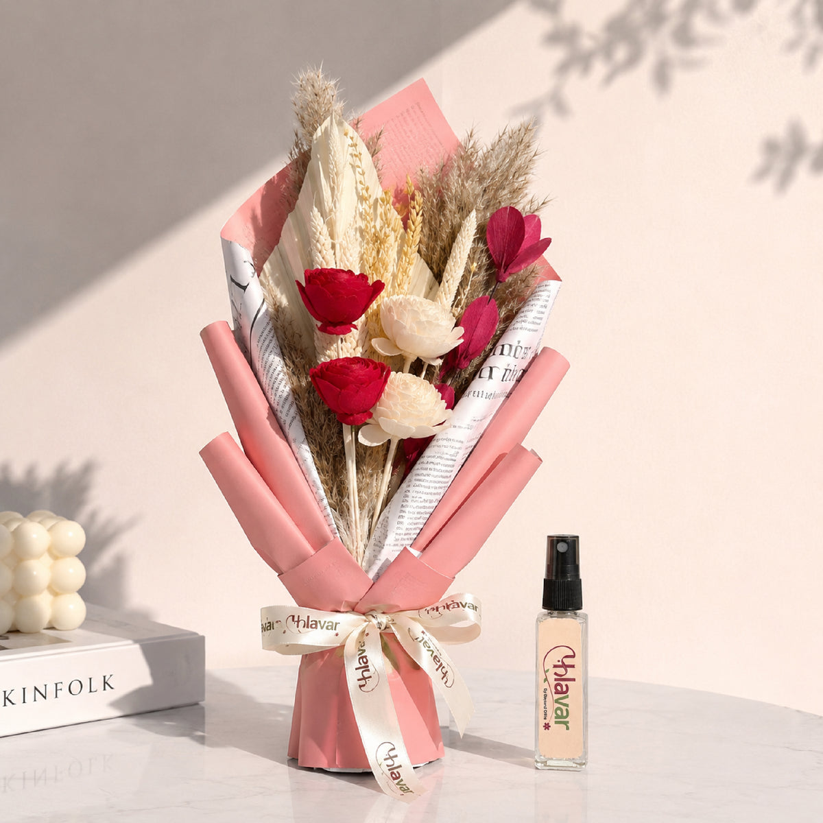 Blush Muse | Dried Pink Rose Arrangement with Fragrance Spray