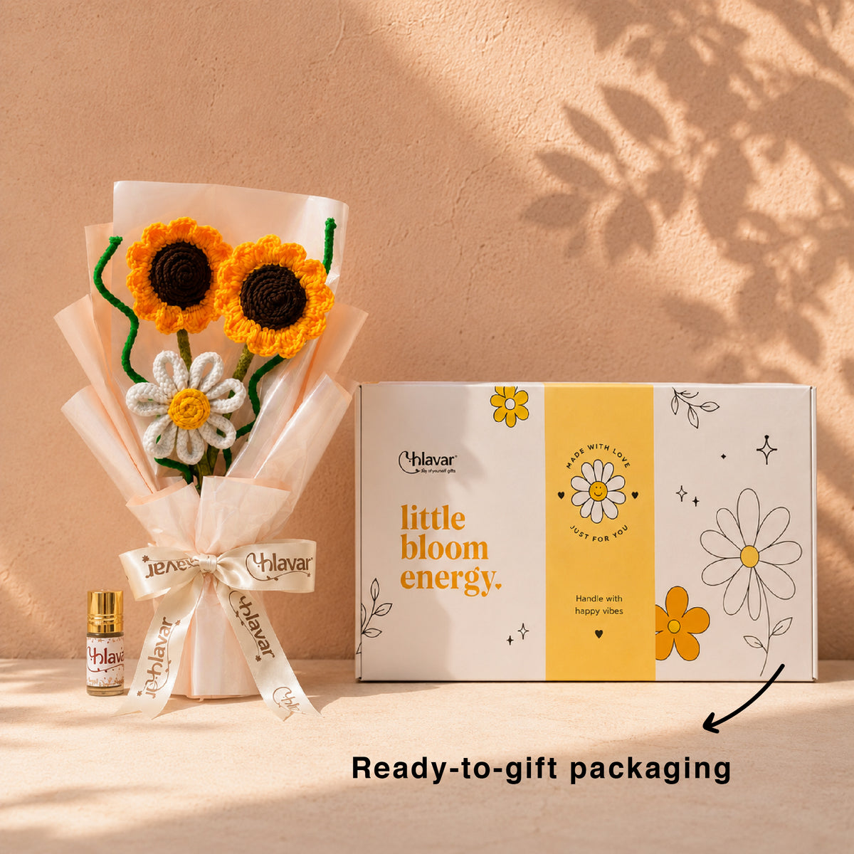 Golden Glow – Sunflower & Daisy Bouquet with Fragrance Roll On