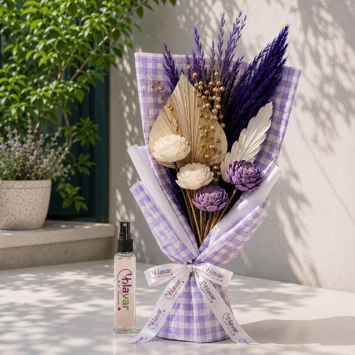 Lilac Muse | Dried Purple Flower Arrangement with Fragrance Spray