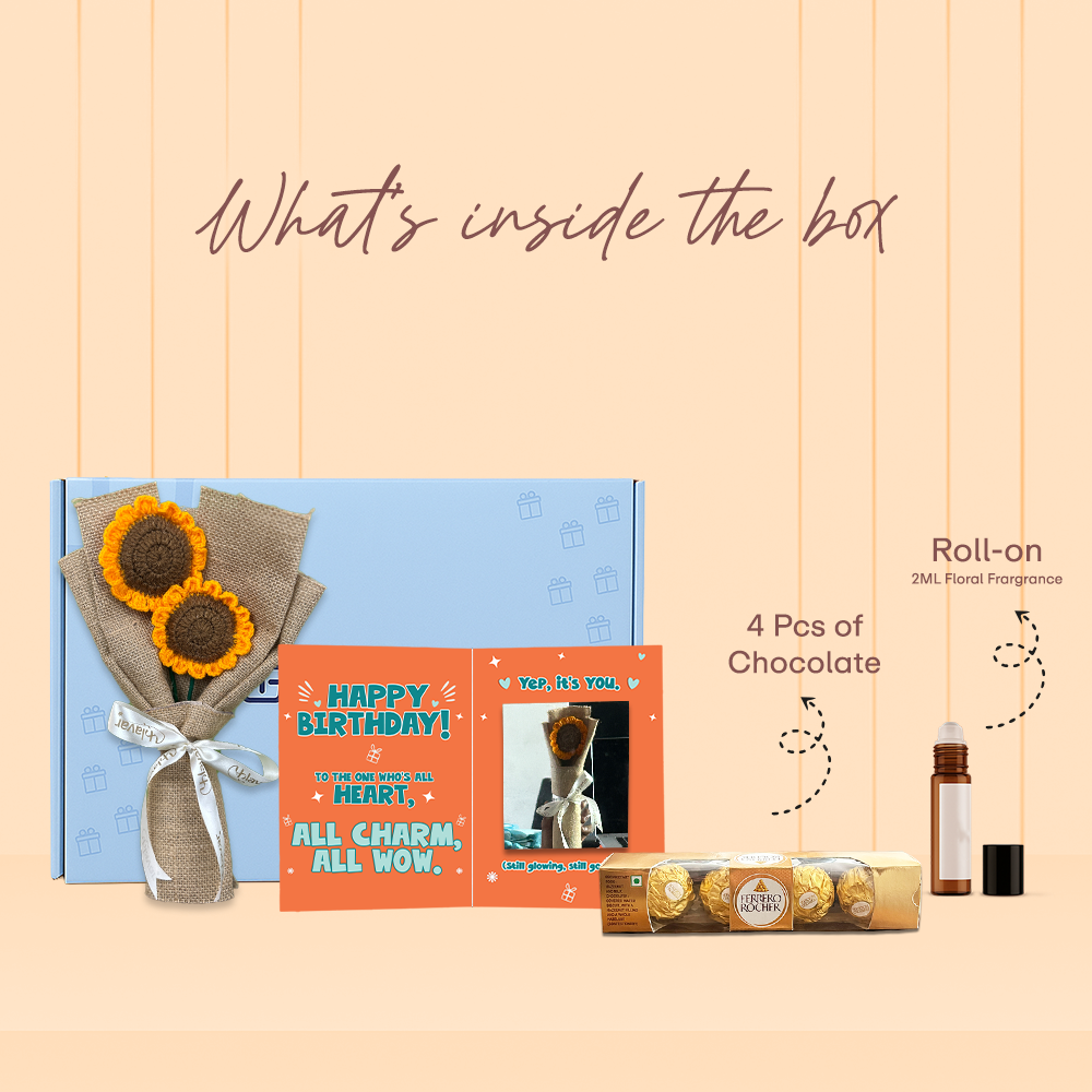 Birthday Surprise Box – Handmade Flowers, Chocolate & Card