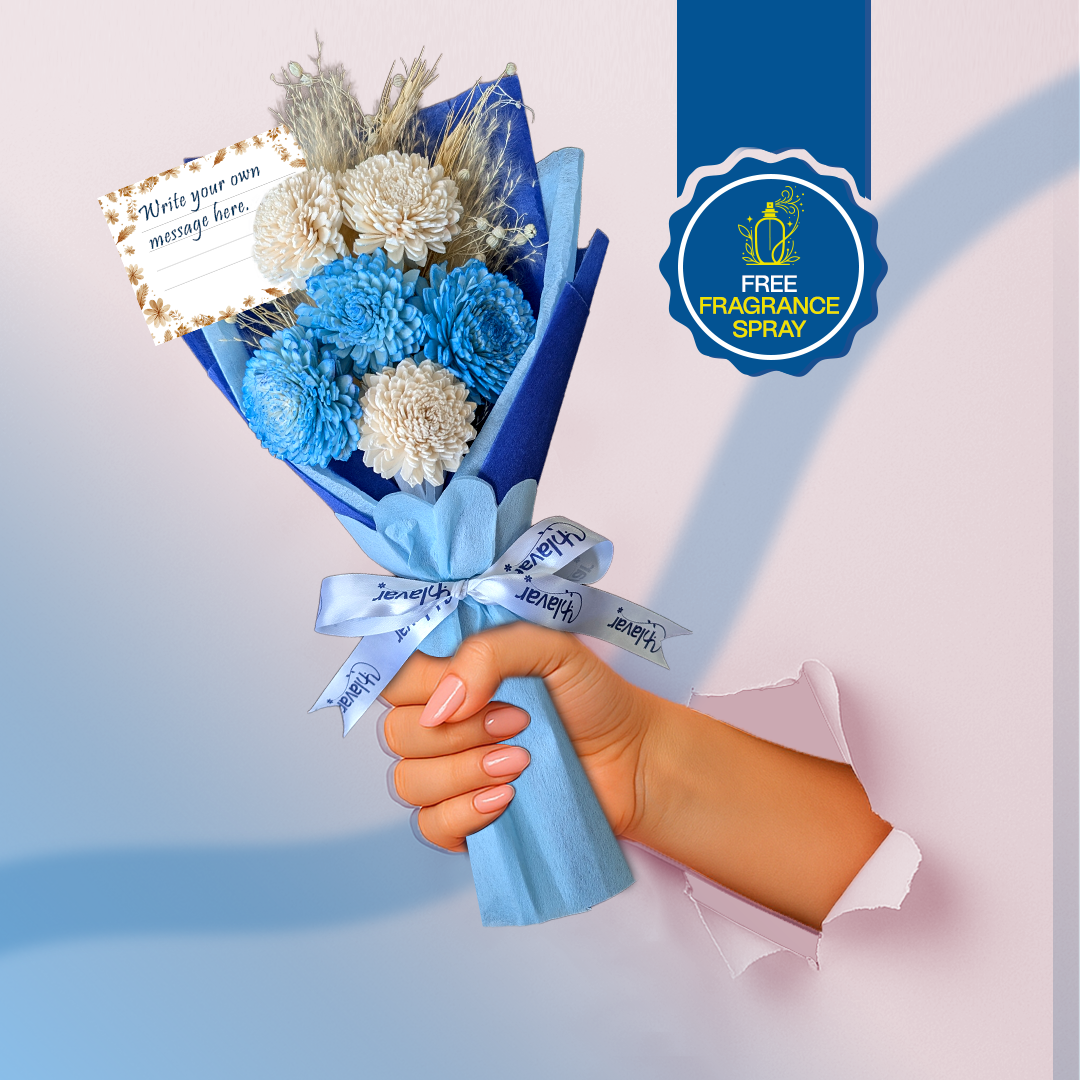 Blue & White Daisy Dried Flower Bouquet - Set of 6