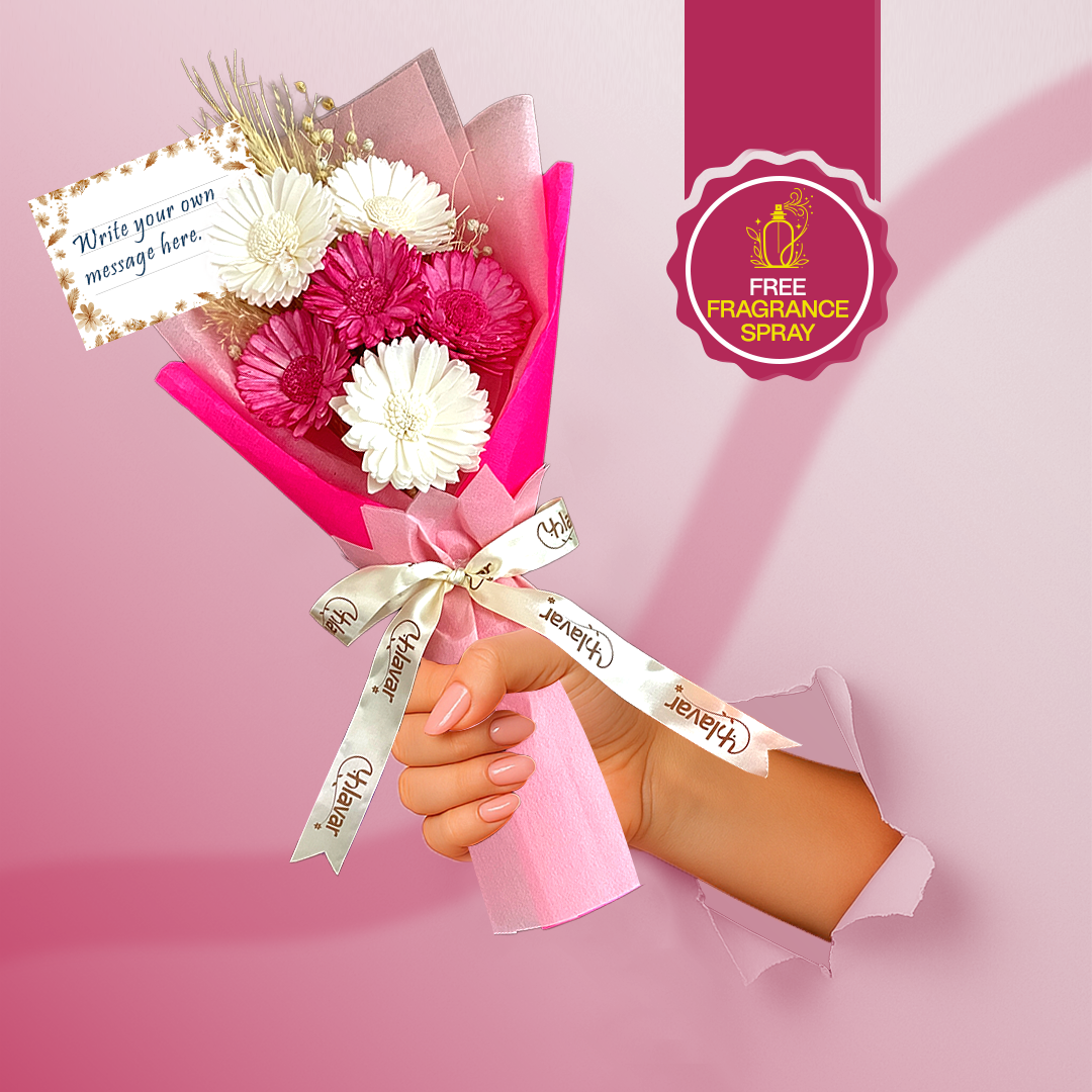 Pink & White Daisy Dried Flower Bouquet - Set of 6