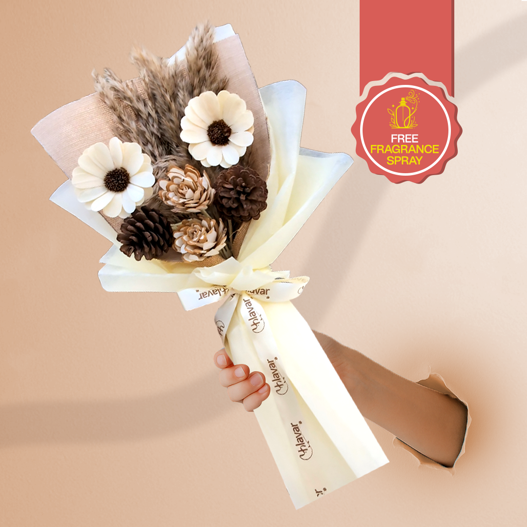 Rustic Daisy & Pinecone Dried Flower Bouquet - Premium Set of 6