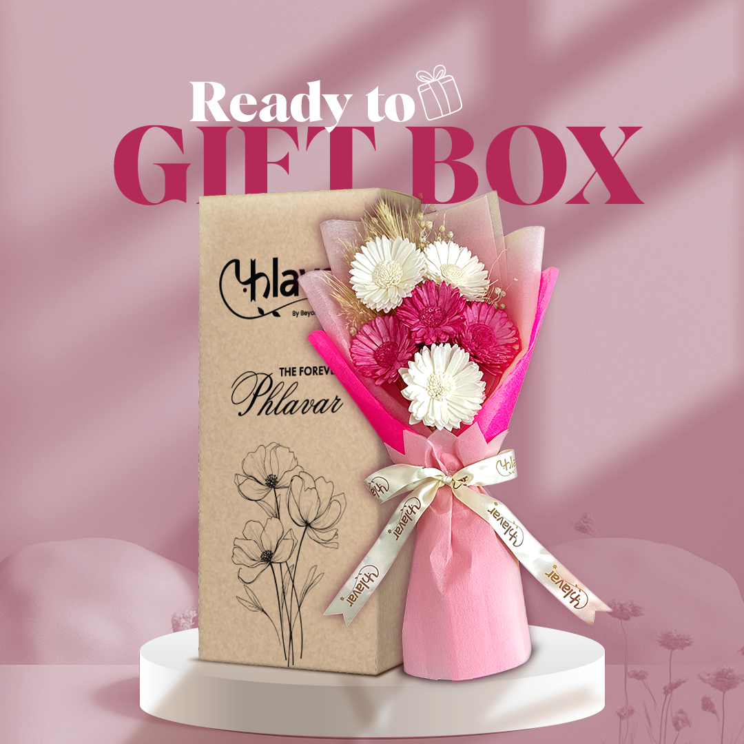Pink & White Daisy Dried Flower Bouquet - Set of 6