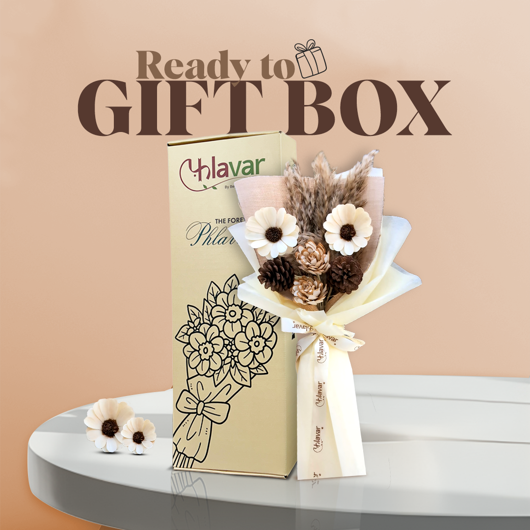 Rustic Daisy & Pinecone Dried Flower Bouquet - Premium Set of 6