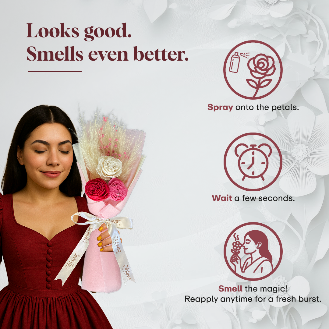 Romantic Rose Dried Flower Bouquet with Greeting Card