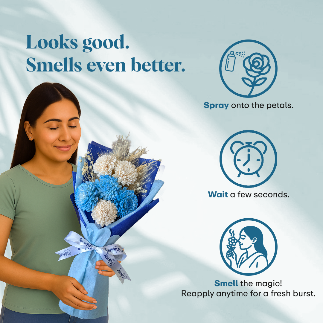 Blue & White Daisy Dried Flower Bouquet - Set of 6