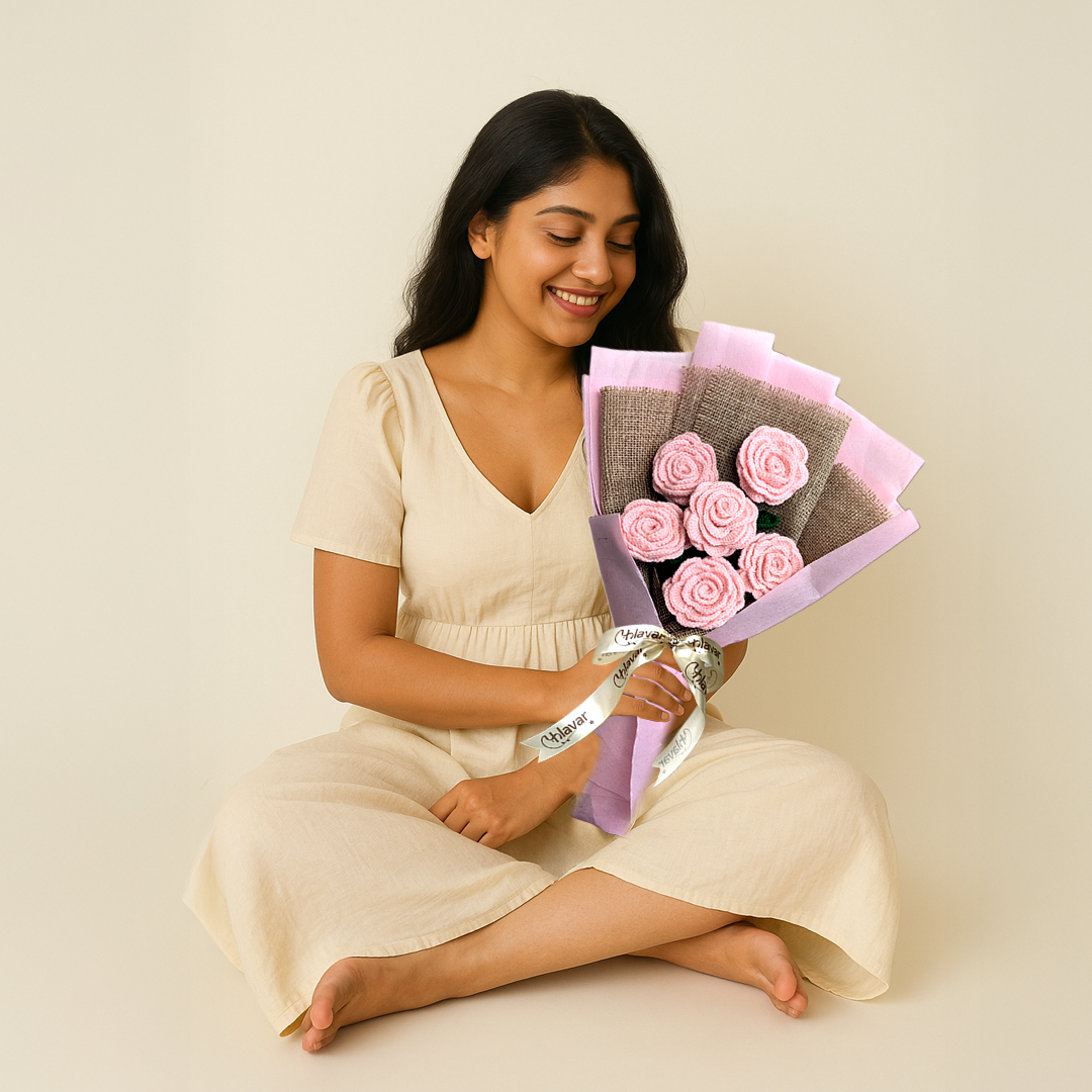 Pink Crochet Rose Bouquet – Set of 6