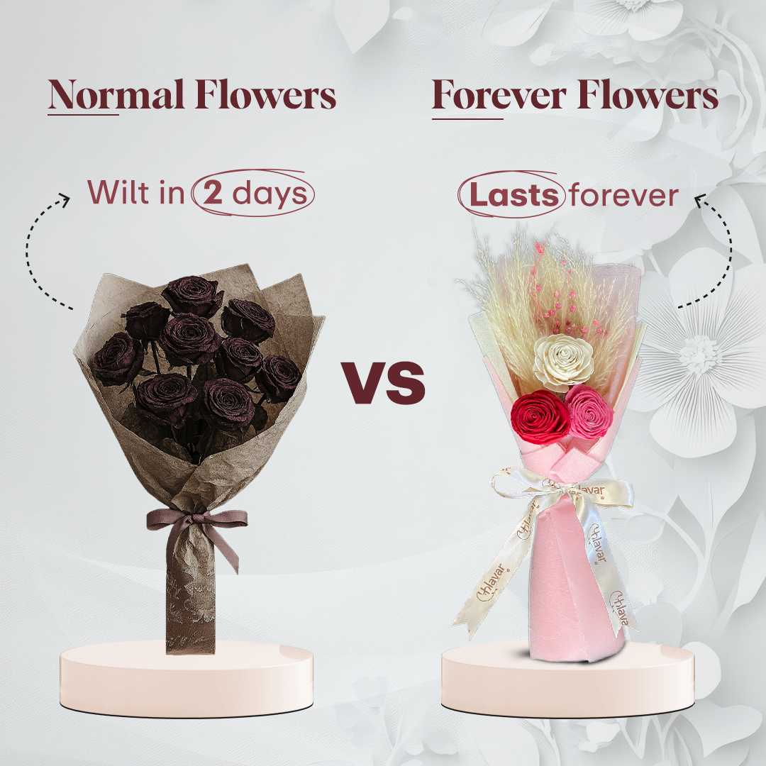 Romantic Rose Dried Flower Bouquet with Greeting Card