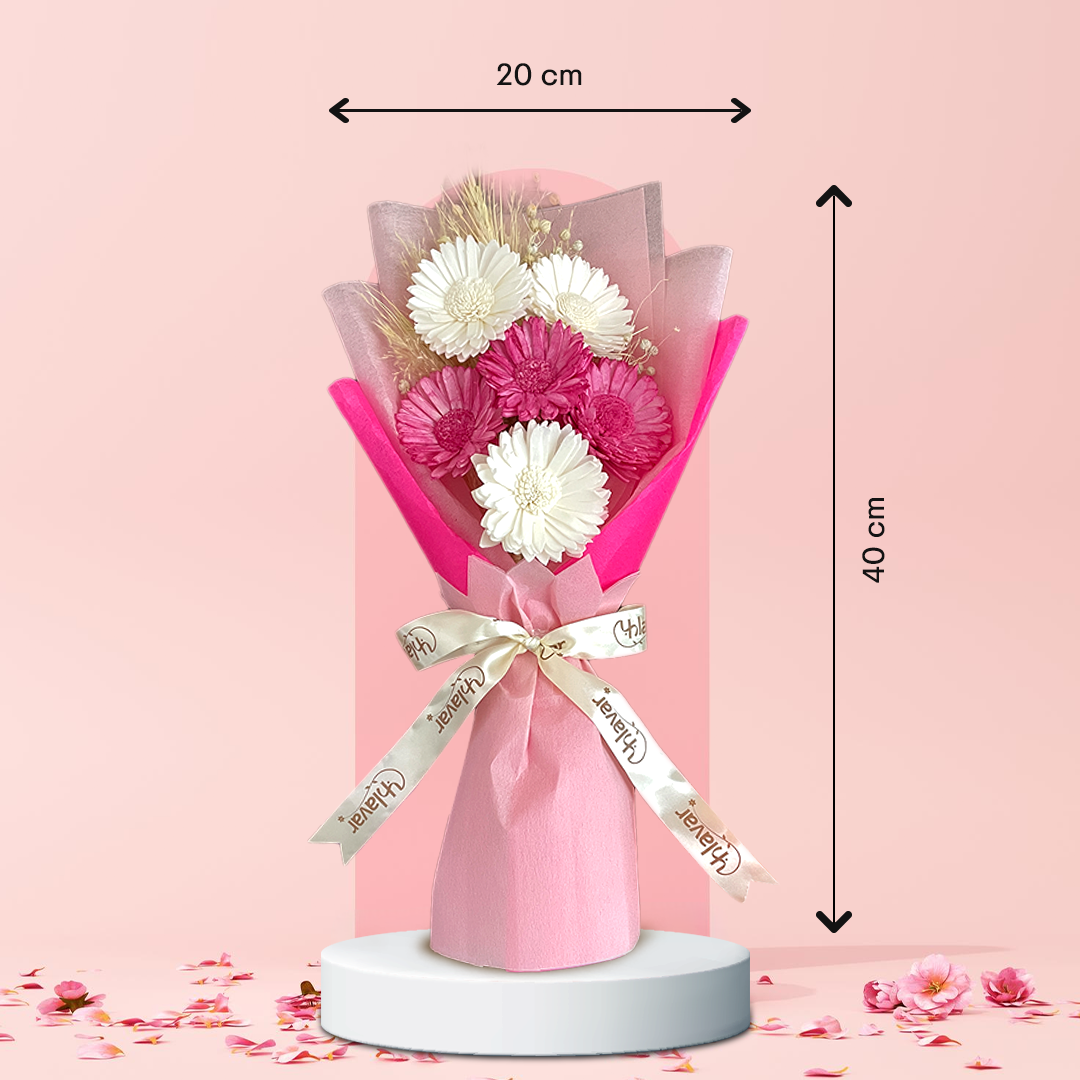Pink & White Daisy Dried Flower Bouquet - Set of 6
