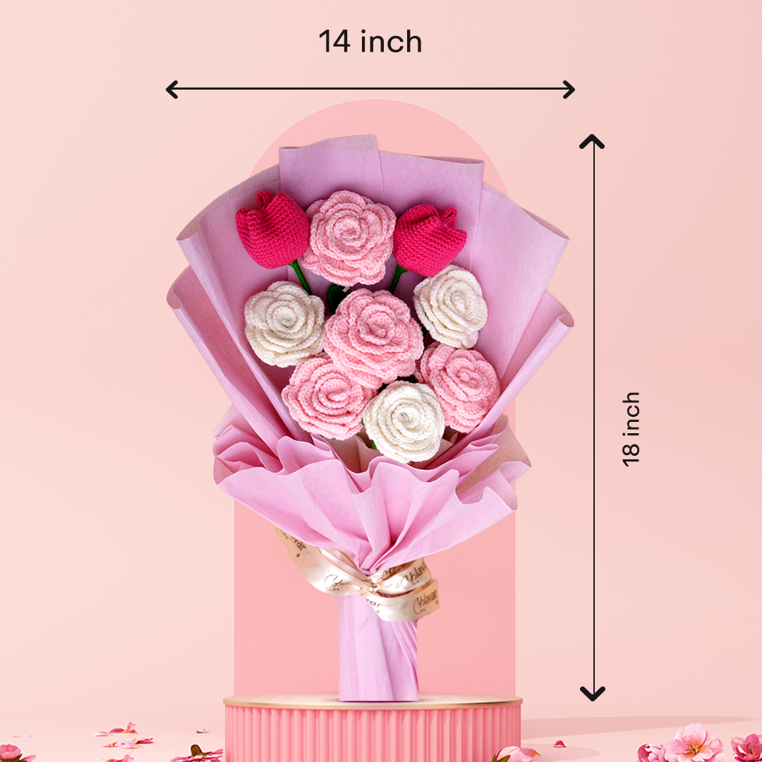 Pink & White Crochet Roses with Tulips