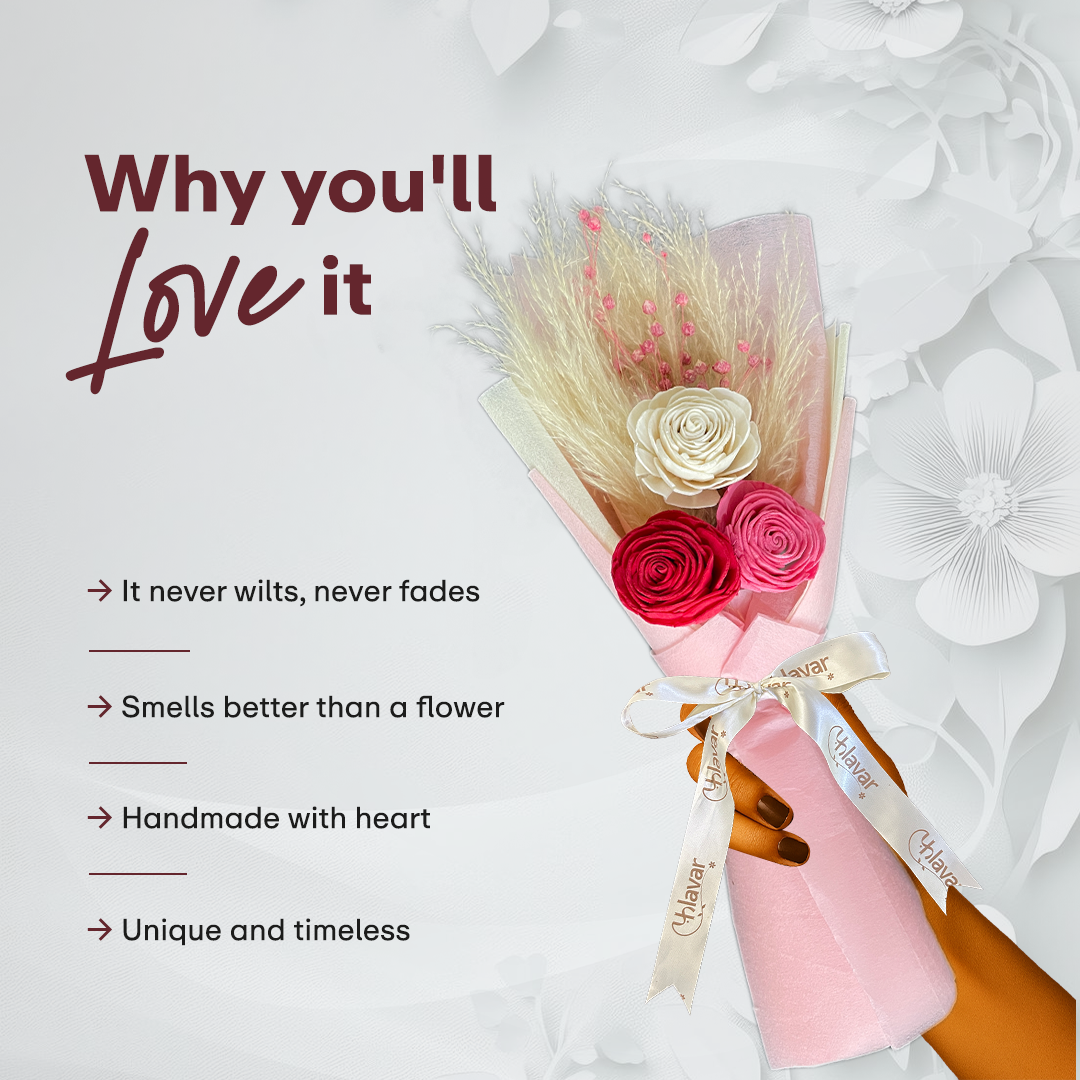 Romantic Rose Dried Flower Bouquet with Greeting Card