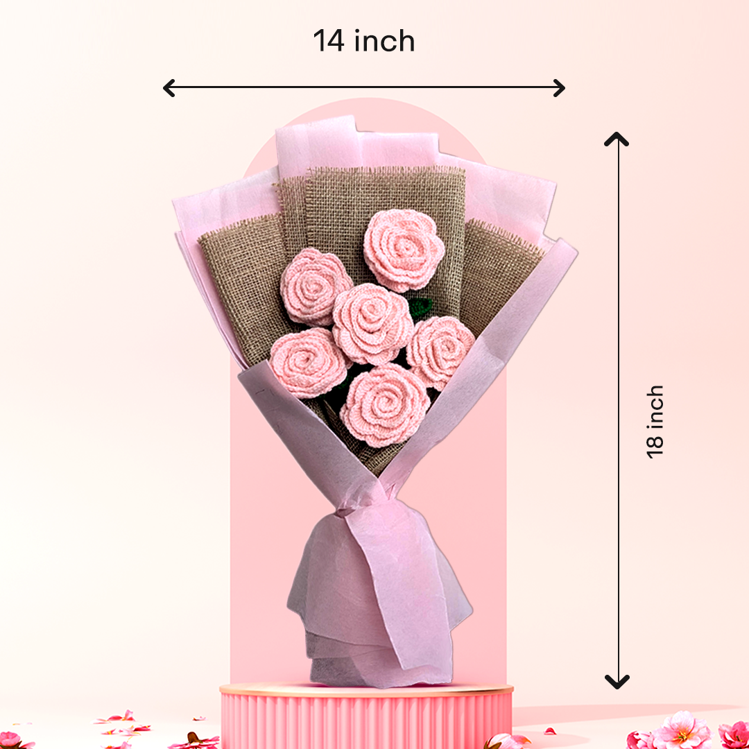 Pink Crochet Rose Bouquet – Set of 6