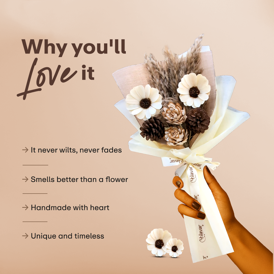 Rustic Daisy & Pinecone Dried Flower Bouquet - Premium Set of 6