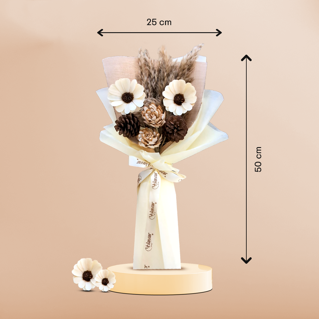 Rustic Daisy & Pinecone Dried Flower Bouquet - Premium Set of 6