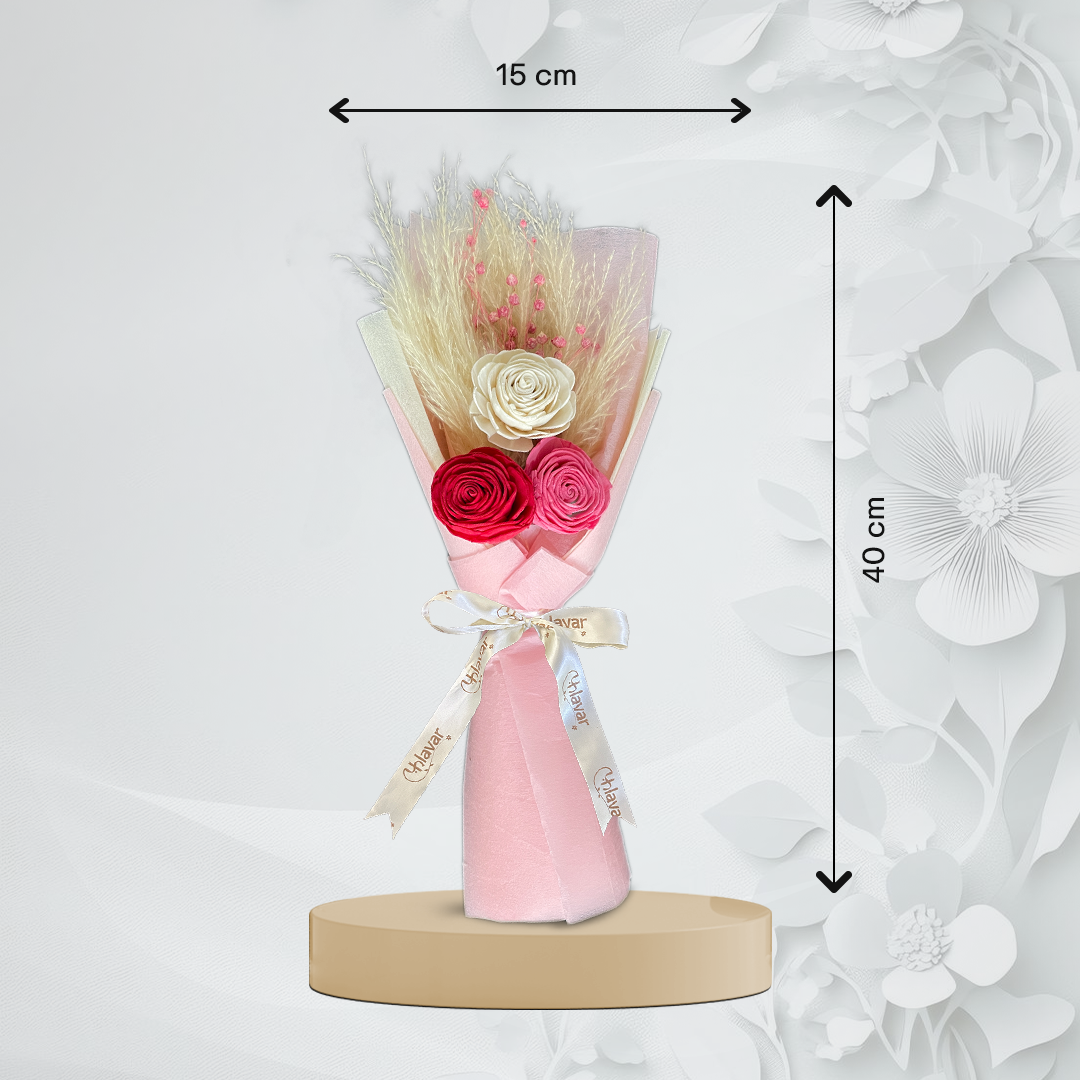 Romantic Rose Dried Flower Bouquet with Greeting Card